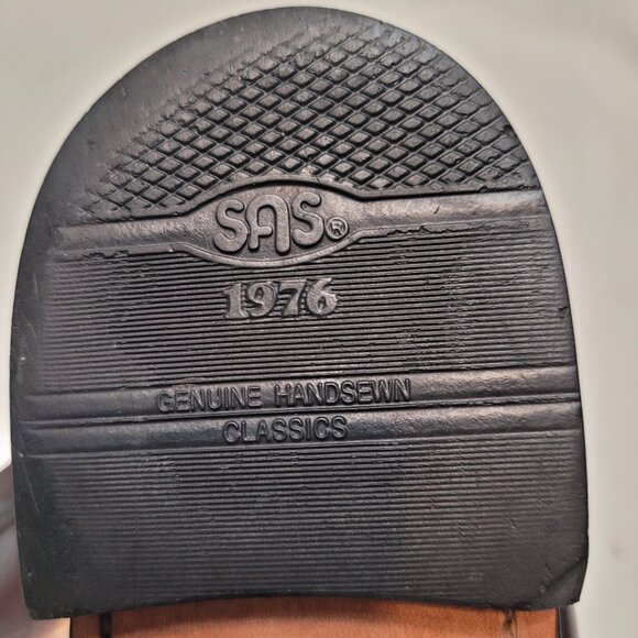 SAS Vintage Handsewn Brown Leather Slip On Loafer Moc Pinch Toe Shoe Men's 10M - Picture 11 of 12